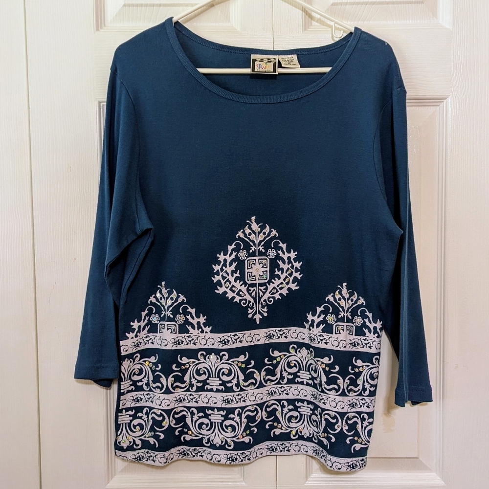 Take Two Clothing Co Women's Turquoise Blue 3/4 Sleeve Top Size XL 100% Cotton
